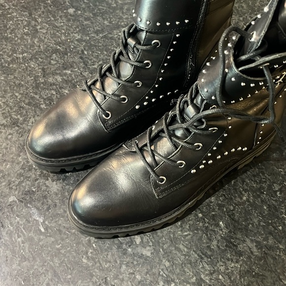 Marc Fisher Belted Studded Leather Moto Combat Boots - Picture 10 of 11